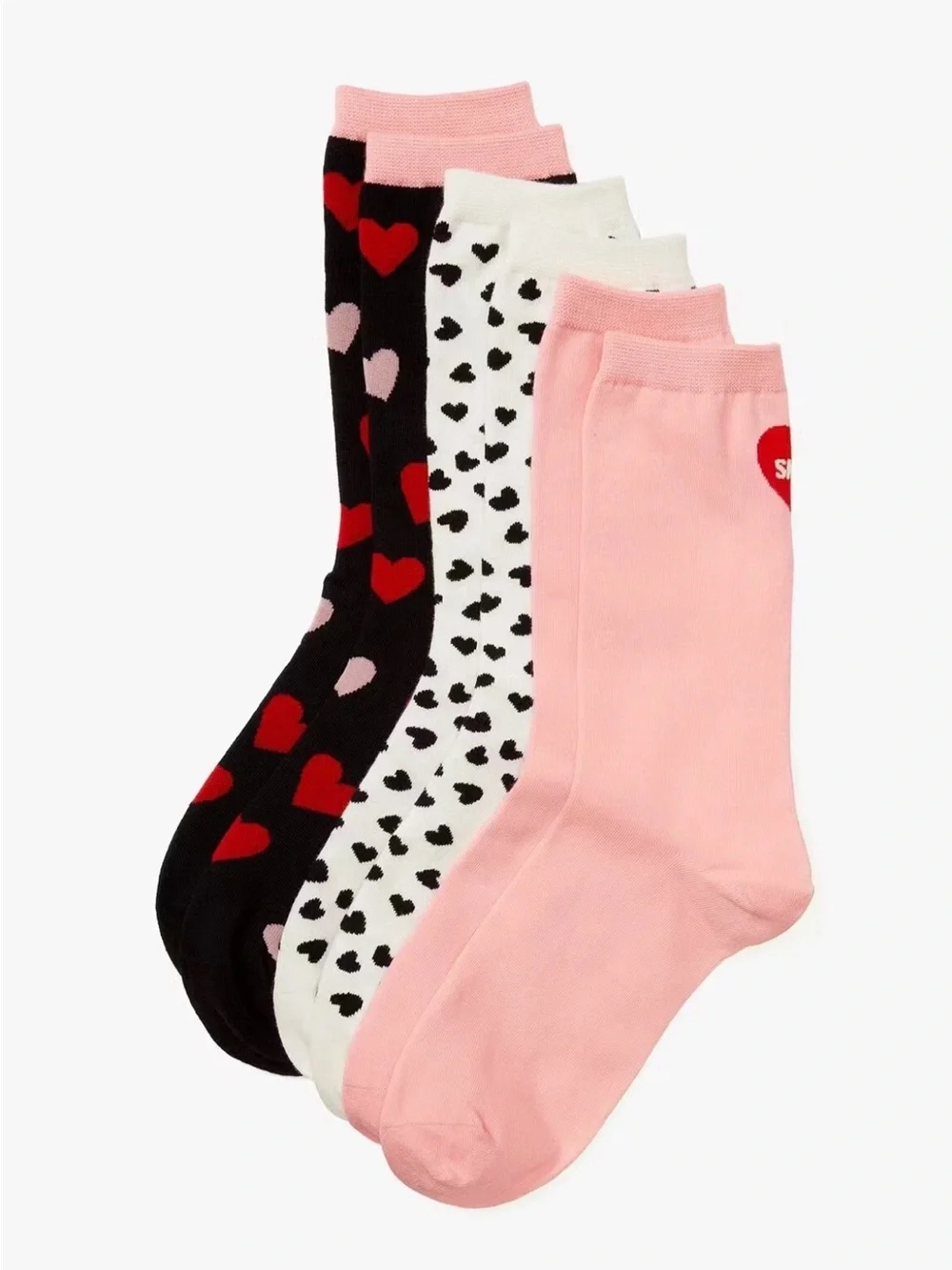kate spade 3-Pack Heart Crew Socks in Pink, Black, White